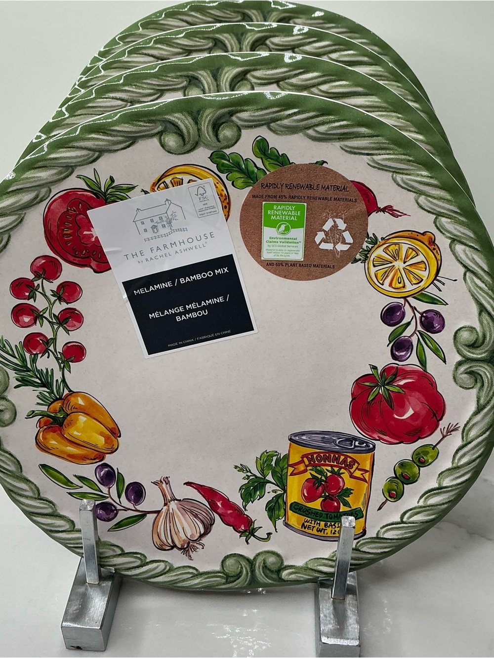 4 Rachel Ashwell Salad Plates Italian Vegetable Melamine 9" The Farmhouse Nonna